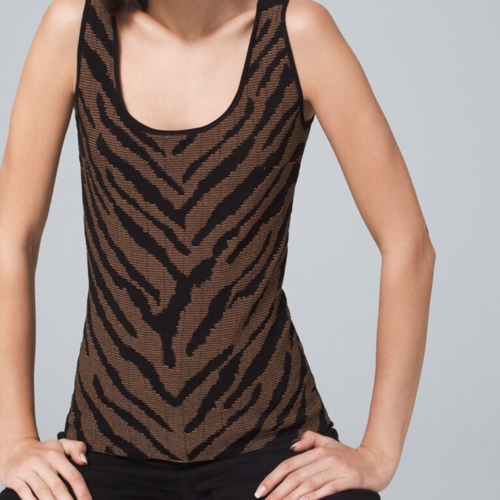 White House Black Market Brown and Black Scoop Neck Sweater